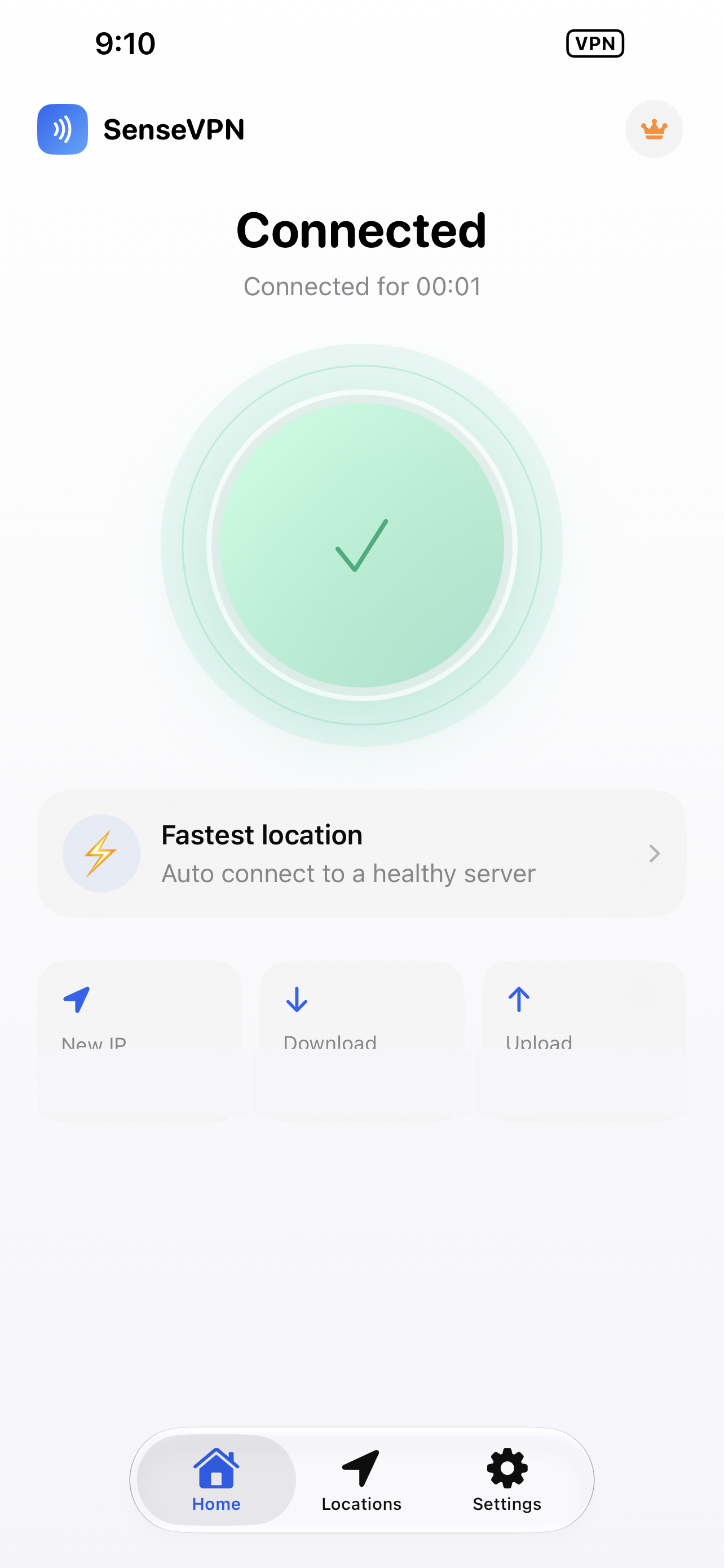 SenseVPN connected using Fastest Location.